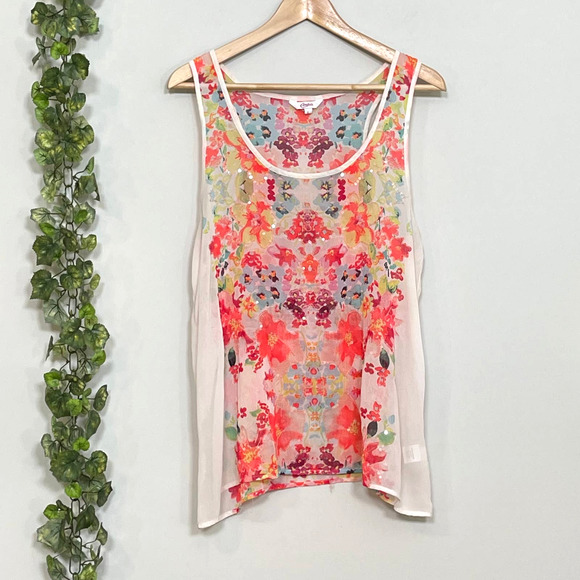 Candie’s Tops - CANDIE'S | TANK TOP SIZE L FLORAL CREAM PINK